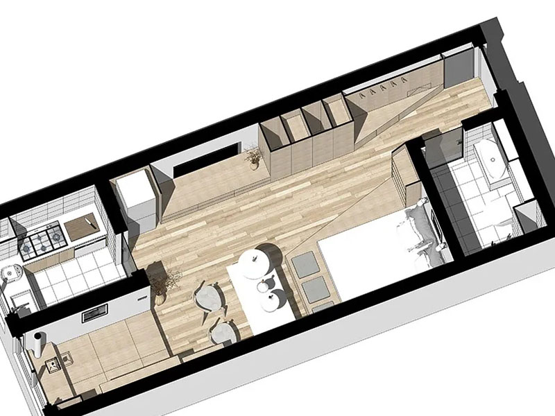 28㎡LOFT小戶型裝修設(shè)計 武漢翠堤春曉 一居室木系混搭風(fēng)格