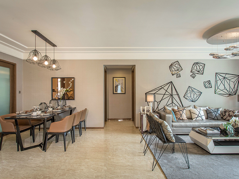 硅藻泥墻面施工的價格因素分析(圖2) 佛山江南名居時尚簡歐風 128平三居室客廳裝修 全屋設計全案